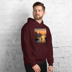 Unisex Hoodie boat on a lake in pointillist style