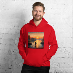 Unisex Hoodie boat on a lake in pointillist style