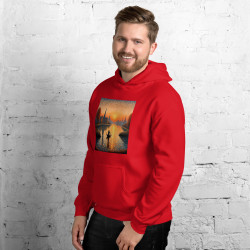 Unisex Hoodie boat on a lake in pointillist style