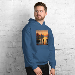 Unisex Hoodie boat on a lake in pointillist style