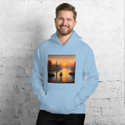 Unisex Hoodie boat on a lake in pointillist style