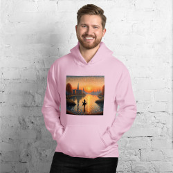 Unisex Hoodie boat on a lake in pointillist style