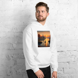 Unisex Hoodie boat on a lake in pointillist style