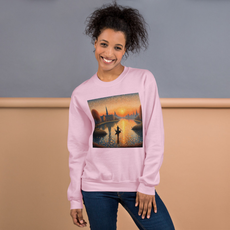 Unisex Sweatshirt boat on a lake pointillist style