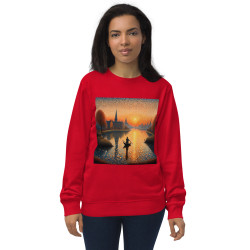 Unisex organic sweatshirt boat on a lake in pointillist style