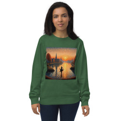 Unisex organic sweatshirt boat on a lake in pointillist style