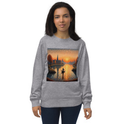 Unisex organic sweatshirt boat on a lake in pointillist style