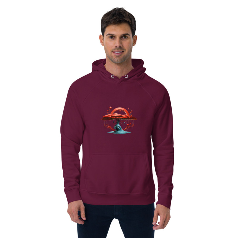 Unisex eco raglan hoodie blue tree red crown surrealist