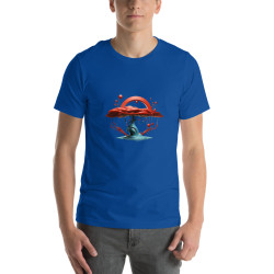 Unisex t-shirt blue tree red crown surrealist