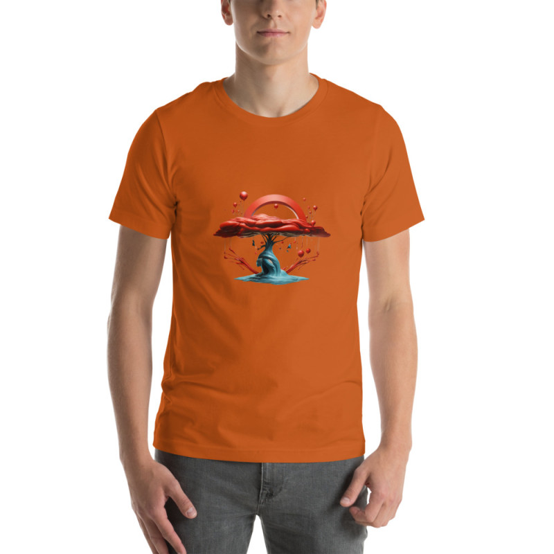 Unisex t-shirt blue tree red crown surrealist