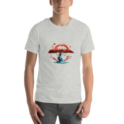 Unisex t-shirt blue tree red crown surrealist