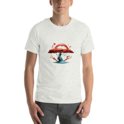 Unisex t-shirt blue tree red crown surrealist