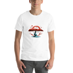 Unisex t-shirt blue tree red crown surrealist