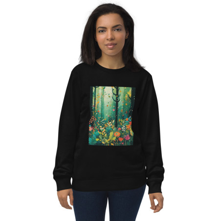 Unisex organic sweatshirt flower garden pointillist