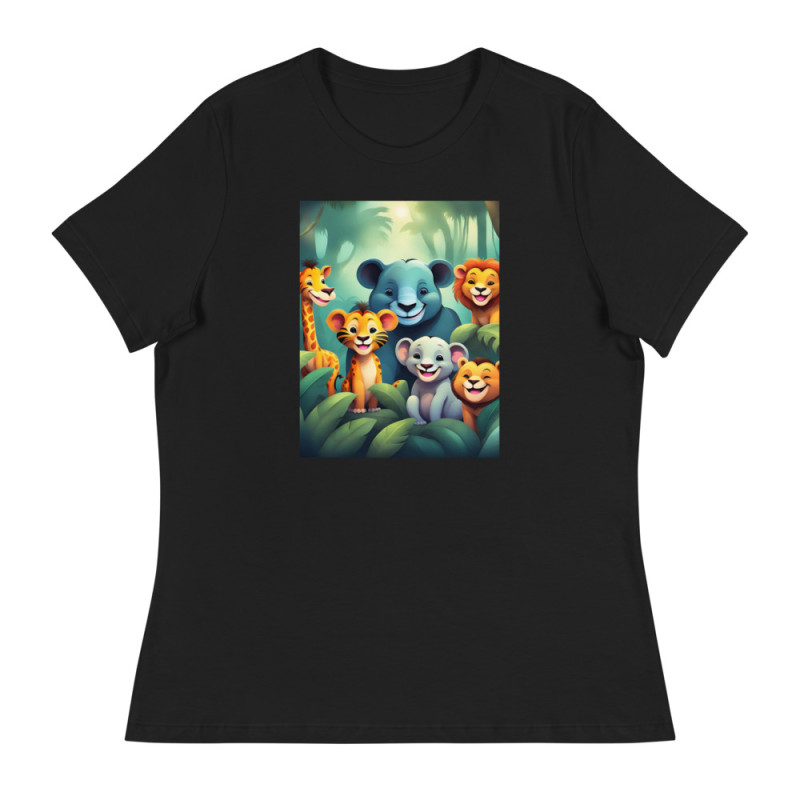 Women's Relaxed T-Shirt Smiling Animals in the Jungle