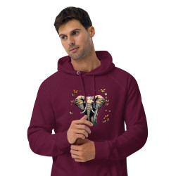 Unisex eco raglan hoodie elephant with butterflies