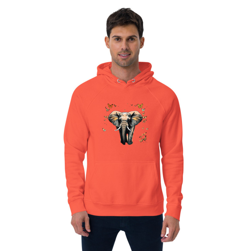 Unisex eco raglan hoodie elephant with butterflies