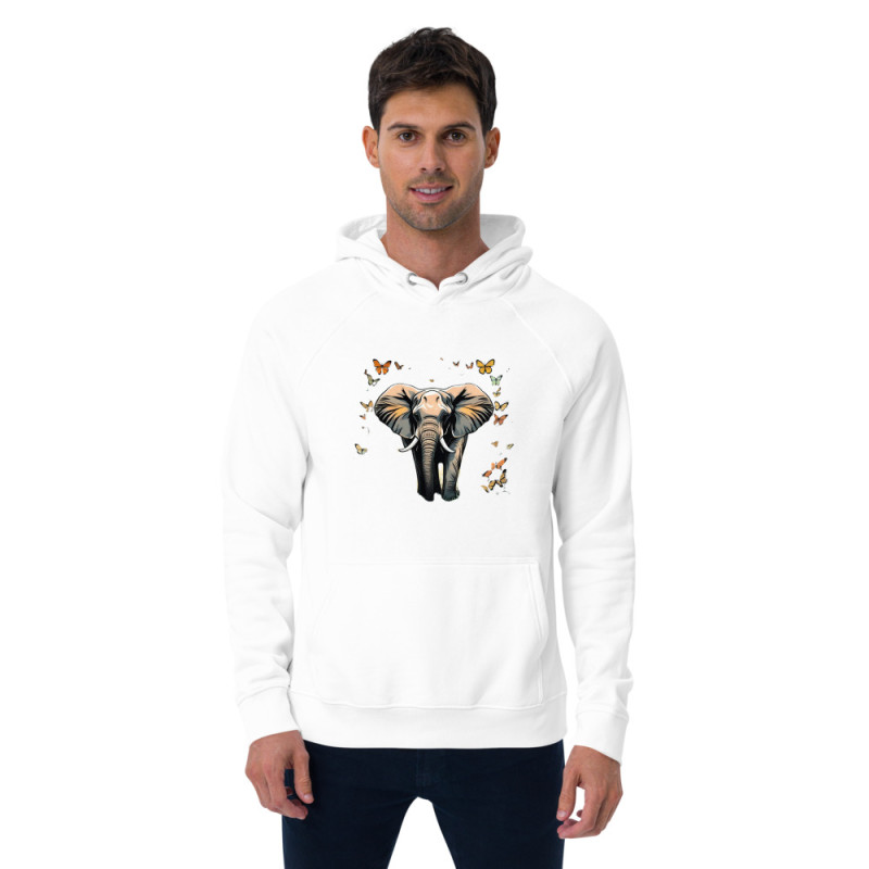 Unisex eco raglan hoodie elephant with butterflies