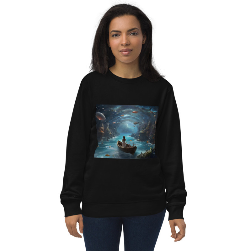 Unisex organic sweatshirt girl in a boat surrealist outer world