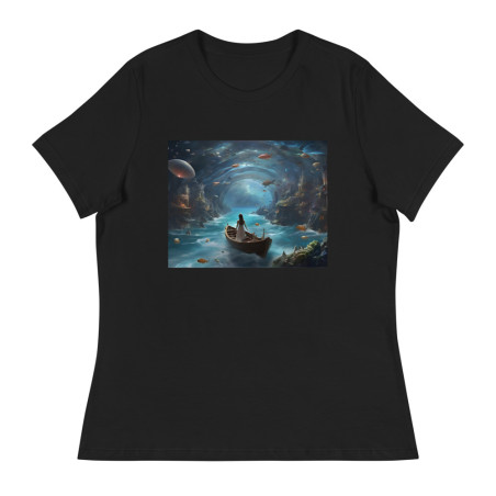 Women's Relaxed T-Shirt girl in a boat surrealist outer world