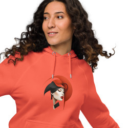 Unisex eco raglan hoodie woman's face with red headdress