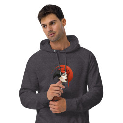 Unisex eco raglan hoodie woman's face with red headdress