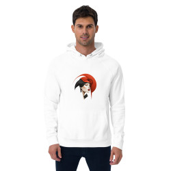 Unisex eco raglan hoodie woman's face with red headdress