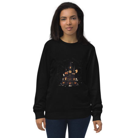 Unisex organic sweatshirt halloween haunted house