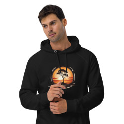 Unisex eco raglan hoodie sunrise with tree