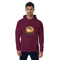 Unisex eco raglan hoodie sunrise with tree