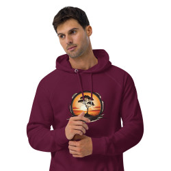 Unisex eco raglan hoodie sunrise with tree