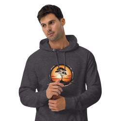 Unisex eco raglan hoodie sunrise with tree