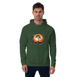 Unisex eco raglan hoodie sunrise with tree