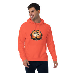 Unisex eco raglan hoodie sunrise with tree