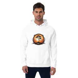 Unisex eco raglan hoodie sunrise with tree