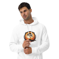 Unisex eco raglan hoodie sunrise with tree