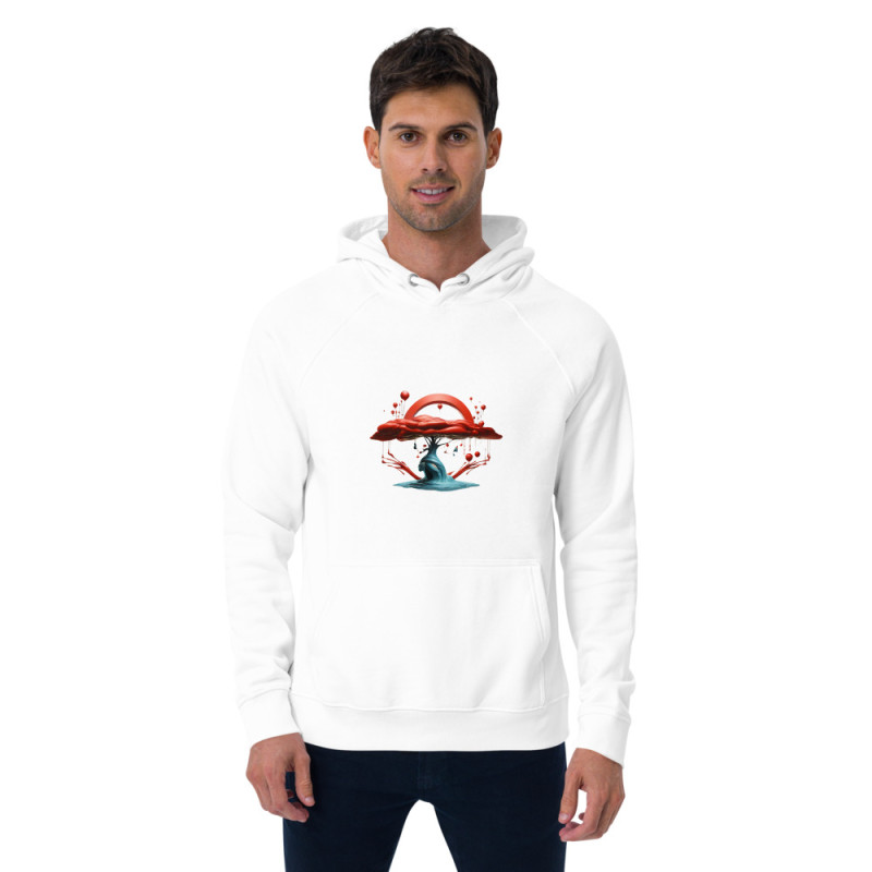 Unisex eco raglan hoodie blue tree red crown surrealist