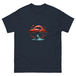 Camiseta de hombre árbol azul copa roja surrealista