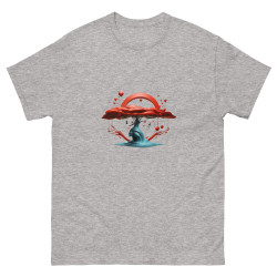 Camiseta de hombre árbol azul copa roja surrealista