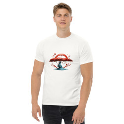 Camiseta de hombre árbol azul copa roja surrealista